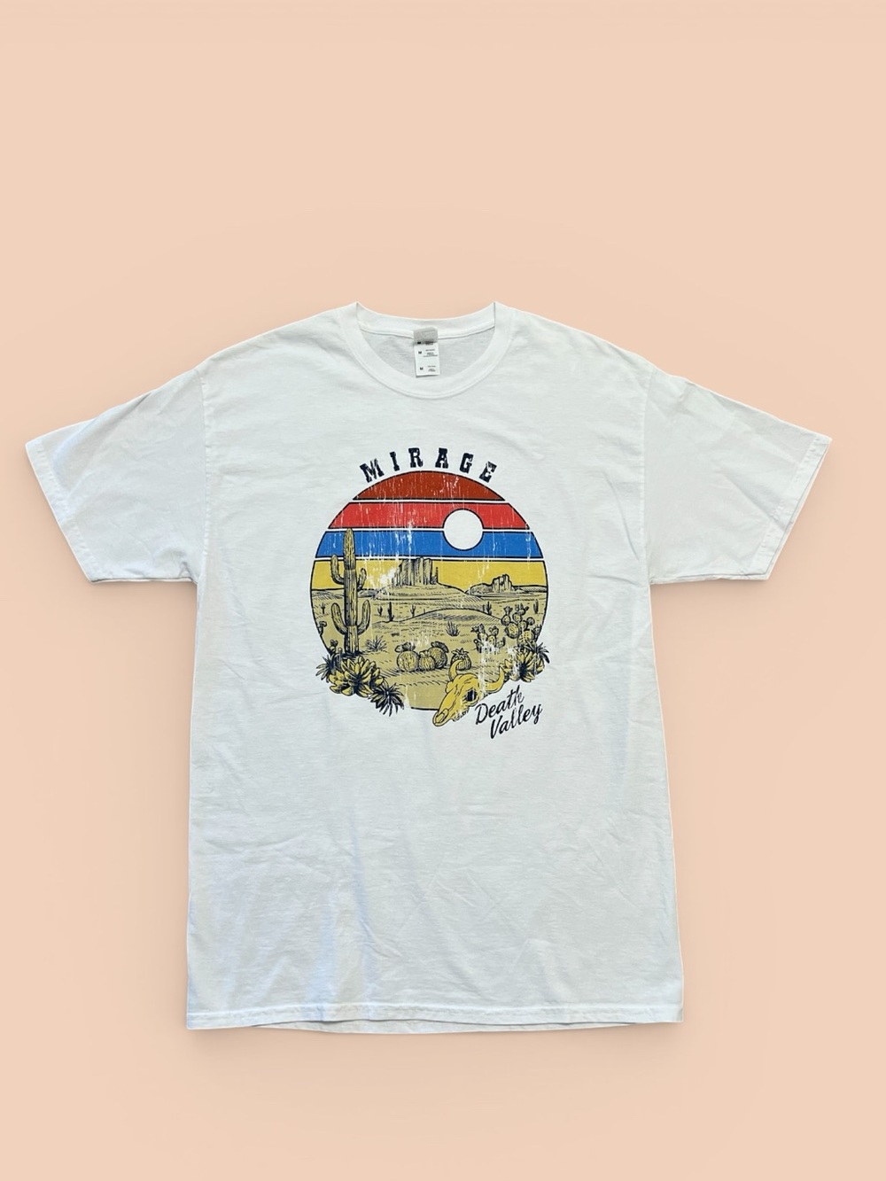 FRUIT OF THE LOOM 100% cotton Y2K graphic white tee MIRAGE DEATH VALLEY MEDIUM